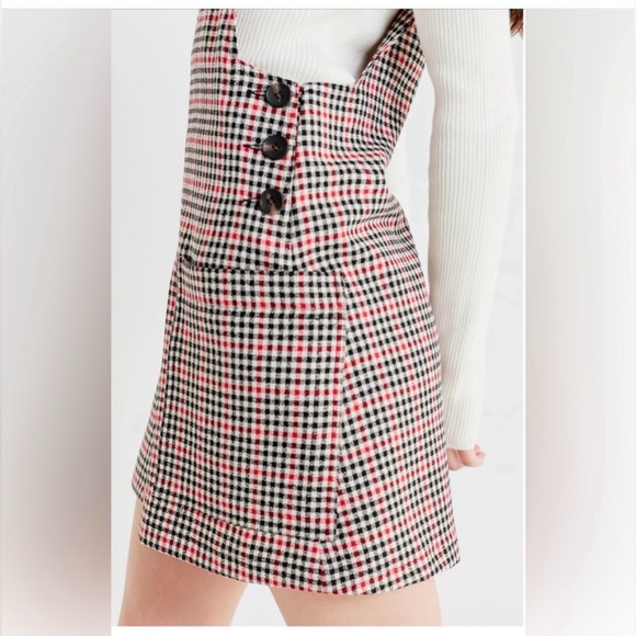 Urban Outfitters Plaid Pinafore Mini Dress Size Medium | Button Side Academia - Picture 3 of 12